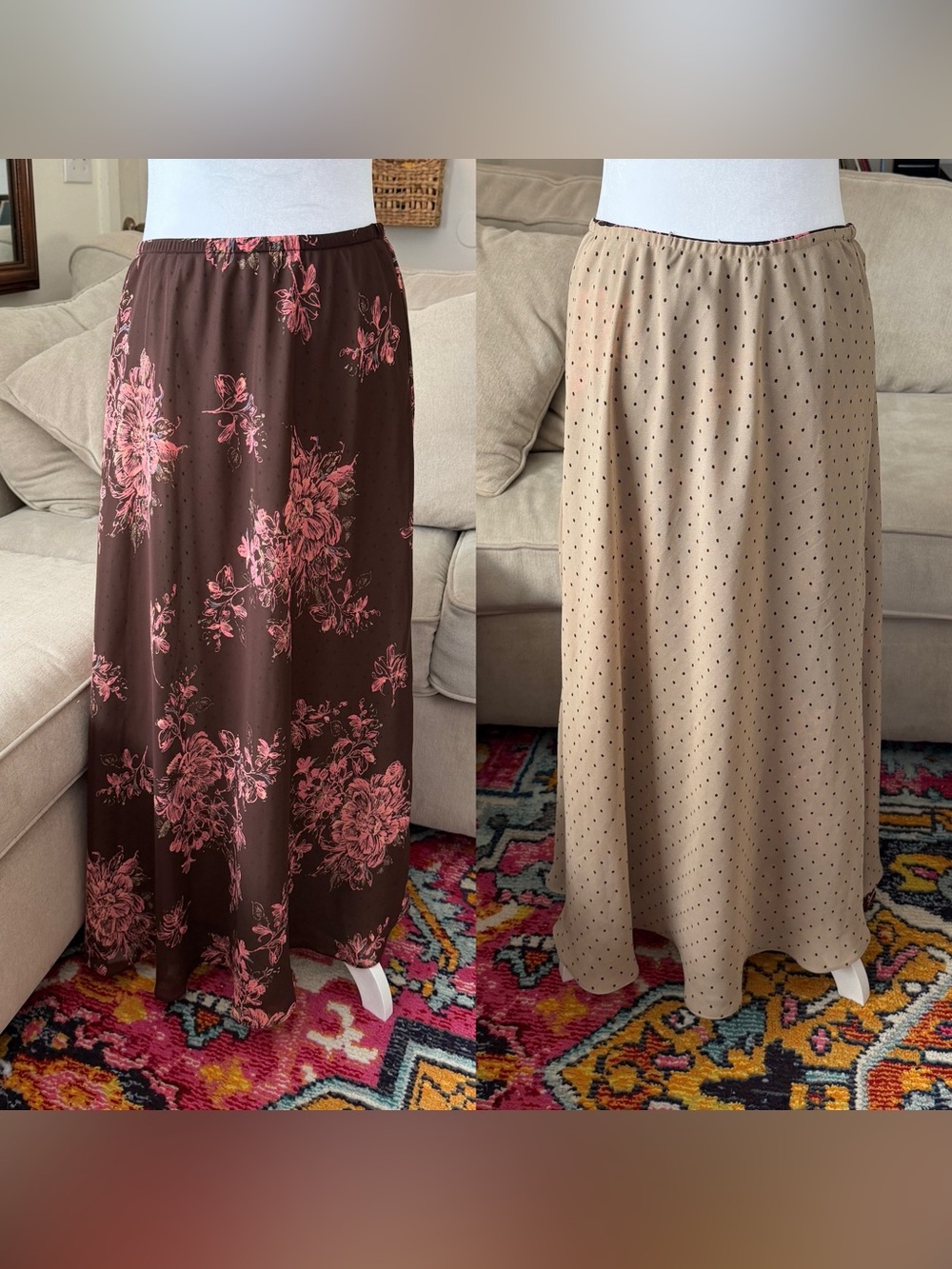 Y2K! Reversible! Croft & Barrow Brown, Tan, and Pink Maxi Skirt Size 8 Medium